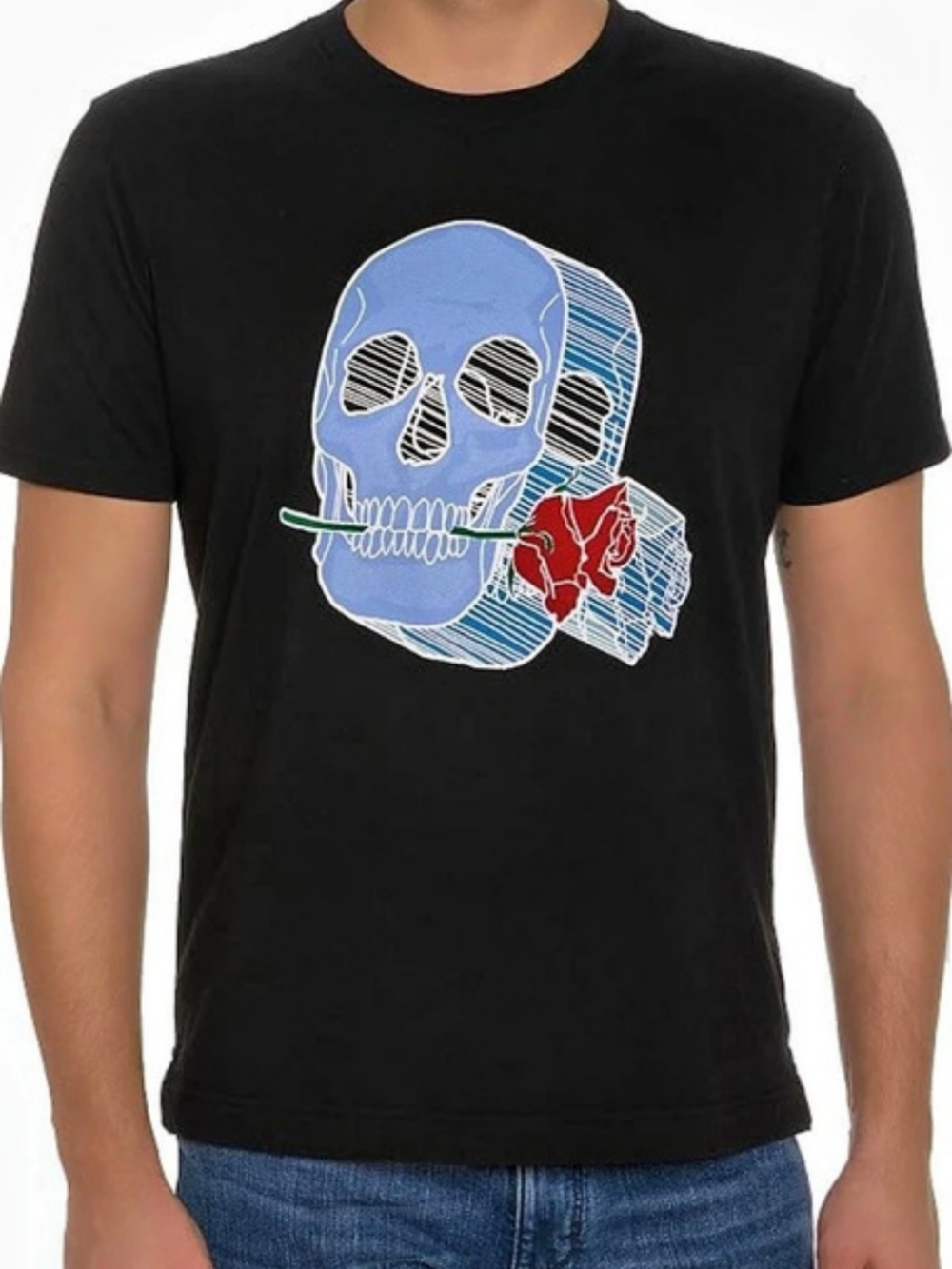 Robert Graham Roseland Black Skull & Red Rose Graphic Tee Size L